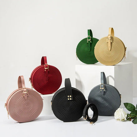 Woven Round 2025 New Trend Personality Fashion Solid Color Hand Bag Shoulder Sling Bags for Women