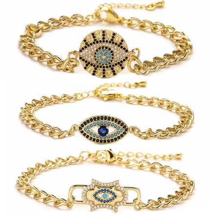 18k Gold Filled Flat Link Chain Bracelet Hip Hop Gold Filled Stack Devil Eye Bracelets