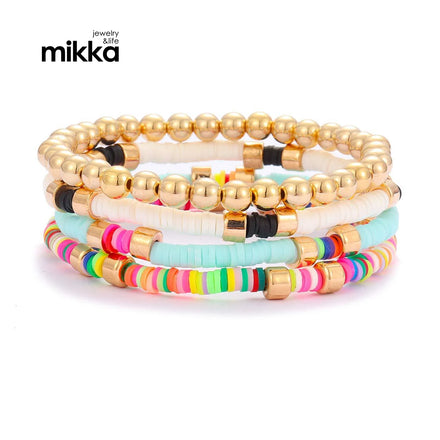 Fashion Stretch String Polymer Clay Round Discs Women's Bracelet 6 Rows Vintage Bohemia Bracelets