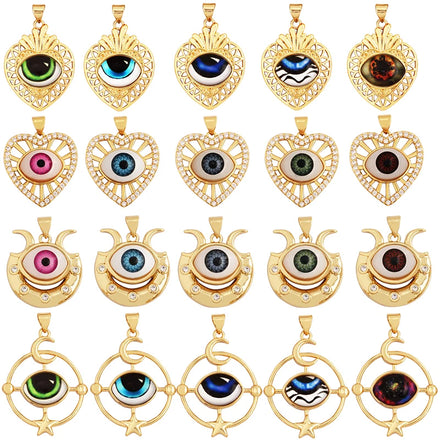 Acred Sacred Mexico Heart Evil Realistic Colorful Eye Charm PendantStar Moon Zircon Jewelry Necklace Bracelet DIY Supplies M86