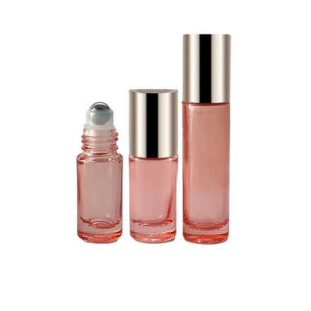 Wholesale 5ml 10ml pink Roller Bottle Essential Oil Perfume Empty Rose Gold Glass Roll on Bottle With Plastic Glass Steel Ball