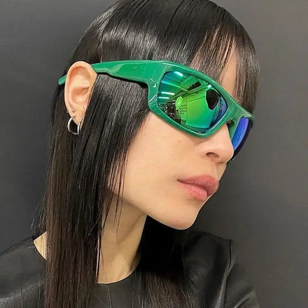STORY Vintage Wrap Around Sports Sunglasses Women Men Fashion Custom LOGO Y2K Shades Silver Frame Rectangle Cycling Sun Glasses