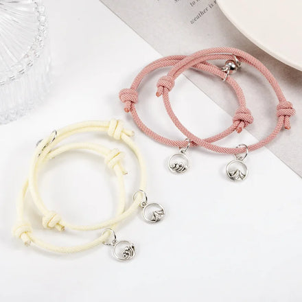 One Pair Adjustable Relationship Bracelets Jewelry Lover Gifts Mountain and Sea Pendant Friendship Couples Magnetic Bracelet