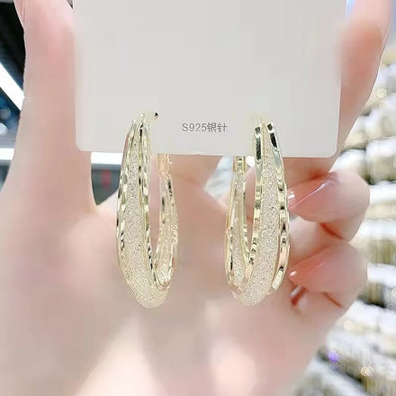 Fashion Crystal Mesh Hoop Earrings Women Geometric Oval Gold Plated Drop Hoops Circle Statement Earrings