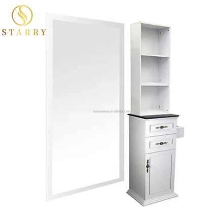 Modern Wood Hair Salon Equipment Set with Dressing Table and Styling Mirror Station for Mall Hotel & Living Room Use