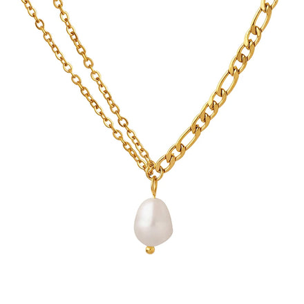 Factory Direct Elegant French Natural Freshwater Pearl Pendant Polished Stainless Steel Chain Necklace for Women Dating Gift