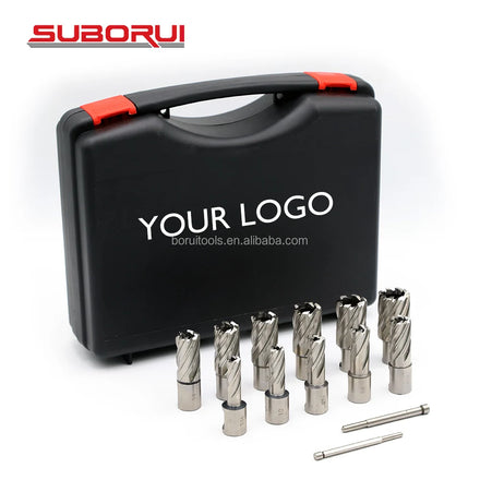 SUBORUI HSS 13Pcs Broach Cutter Mag Core Drill Bit Set Weldon Shank 1 Inch Annular Cutter Set for Metal Magnetic Drill Press