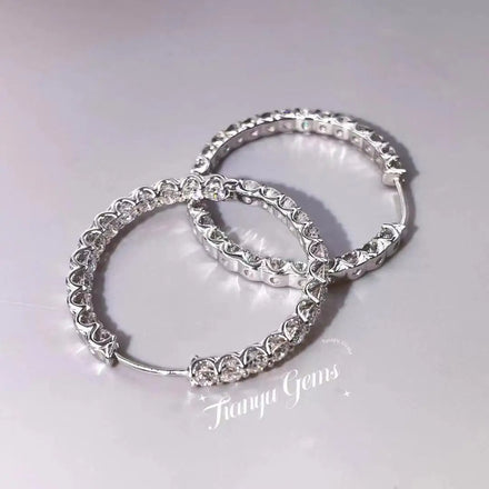Tianyu Customised Made Logo Jewelry Aretes Pure 585 10K 14K Moissanite Diamond Solid White Gold Hoop Huggies Earrings for Women