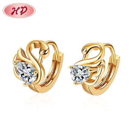 Latest Design Wholesale Gemstone 14kt Gold Rhinestone Huggie Luxury Earrings