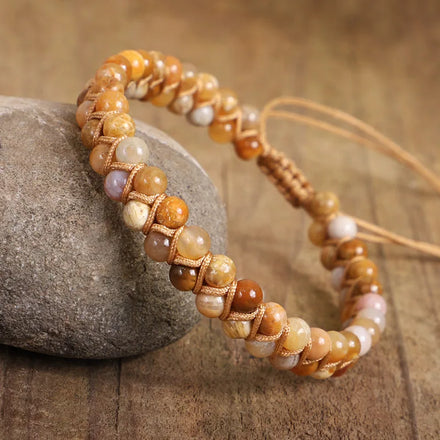 Simple Natural Coral Jade Stone Woven Double Layers Beads Handmade Yoga Adjustable Mala Bracelets for Women