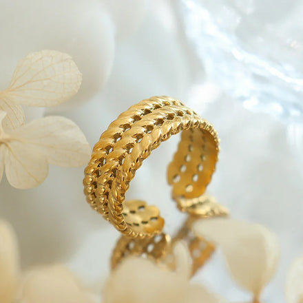 New Arrival Adjustable Stainless Steel Opening Ring Women Fashion Real Gold Plated Stackable Stainless Steel Rings