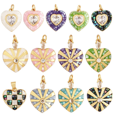 Trendy Colorful Love Heart Inlaid Shell Chips Charm PendantCute 18K Gold Jewelry Necklace Accessories DIY Making Supplies M15