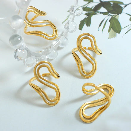Women Fashion Jewelry Non Tarnish Stainless Steel 18k Gold Plated Open Adjustable Finger Ring