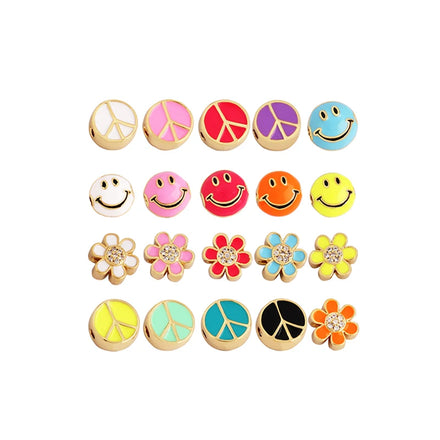 10mm Colourful Enamel Peace Sign Sun Flowers Bead18K Gold Plated Brass DIY Bracelet Components Accessories Wholesale Supply M88