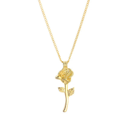 Fashion Pendant Necklaces 925 Sterling Silver Flower Necklace Simple Rose Plain Gold Plated Necklaces for Women