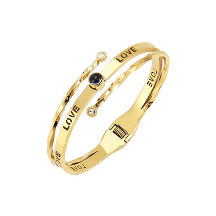 Wholesale Simple Spring Titanium Steel Letter Love Natural Stone Diamond Fashion Jewelry Bracelet Women