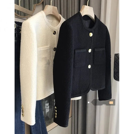 Women's Woolen Blazer Jacket 2025 Spring Autumn Casual Breathable Loose Fit Polyester Outerwear