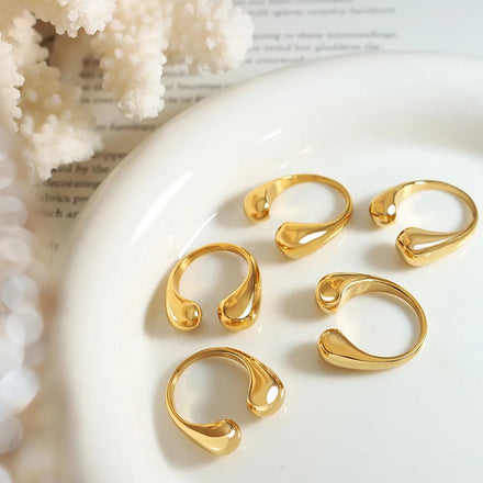 High Polished Geometric Open Ring Tarnish Free 18k Gold Plated Stainless Steel Ring for Women Girls