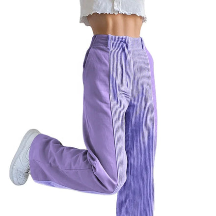 KY 2022 New Women's Baggy Trousers Patchwork Corduroy Flared Pantalones Y2K Elastic Waist Closure Flat Front Style for Summer