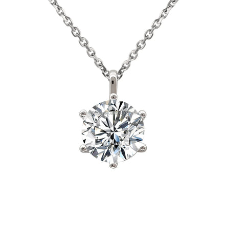 18K Gold Lab Grown Diamond 6.5mm Round Brilliant Cut Customizable Pendant Necklace Cable Chain Claw Setting Unisex for Women Men