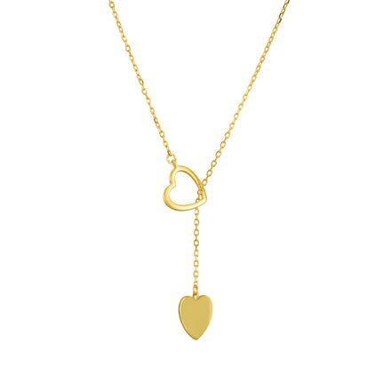 925 Sterling Silver Simple Simple Hollow Heart-shaped Pendant Necklace Double Heart Lariat Necklace for Women