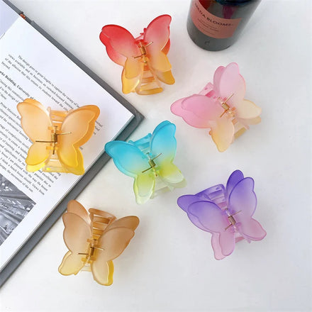 New Design Retro 7cm Summer Colorful Acrylic Double Layer Butterfly Hair Claws Matte Plastic Resin Hair Clip for Wome