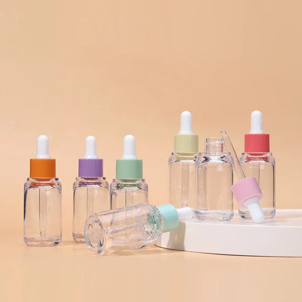 Custom 30ml for Clear Thick PET Plastic Essential Oil Dropper Bottle for Skin Care Serum Beautiful Colorful Cap Included
