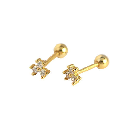 Classic 18K Gold Plated Cute Design 925 Sterling Silver Zirconia Flower Screw Stud Earrings