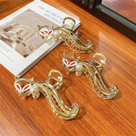 11.2cm High Quality Fox Hair Claw Pearl Back Head Grab Clip Shark Clip Headdress