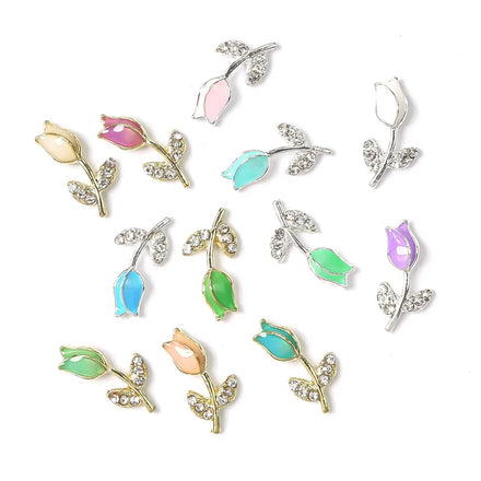 3D Alloy Tulip Flower Shaped Metal Light Luxury Nail Charms Nail Art Decoration Set