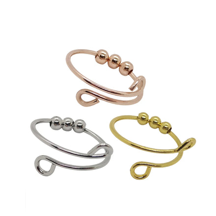 Stainless Steel ring Anxiety Bead Decompression Turn Round Bead 3 Opening Adjustable Stainless Steel Ring Finger Rings