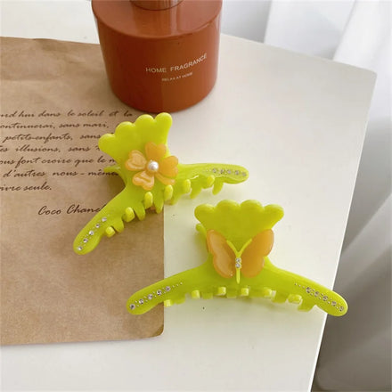 9cm French Hair butterfly Flower Shark Rhinestone Floral butterfly Grab Clip Hair Accessories