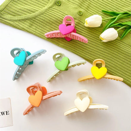 Korean love Macaron Color Streamer Hair Accessories Women Large Heart Matte Hair Claw Clips