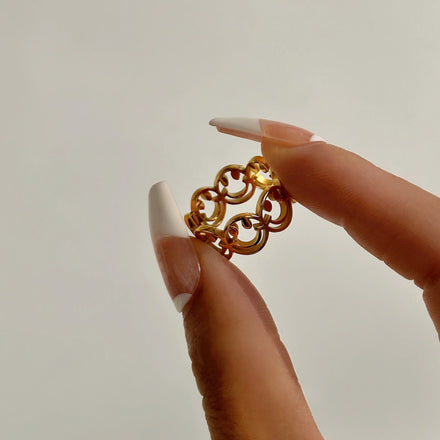 2024 Dazan New Ins 18k Gold Plated Stainless Steel Tarnish Free Polished High Quality Hollow Design Smile Face Waterproof Ring