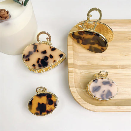 5.8cm Water Droplets Shape Tortoiseshell Hair Claws Clips Leopard Acetate Metal Oval Hair Claw Hair Styling Accessories