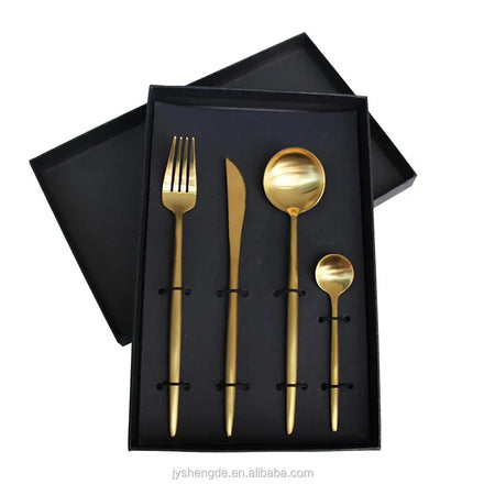 18/0 Stainless Steel Gold Plated Silverware Royal Vintage Wedding Luxury Gift Knife Spoon Fork Flatware Cutlery Set for Wedding