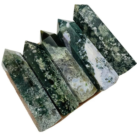 Wholesale Natural Healing Crystal Gemstone Green Moss Agate Points Wands Decoration