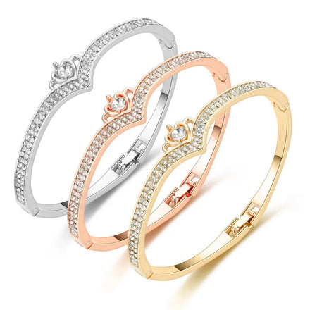 Fashion Heart-Shaped Crown Charm Diamonds Bracelet Popular Rose Gold Bracelet Bangle Women Jewelry