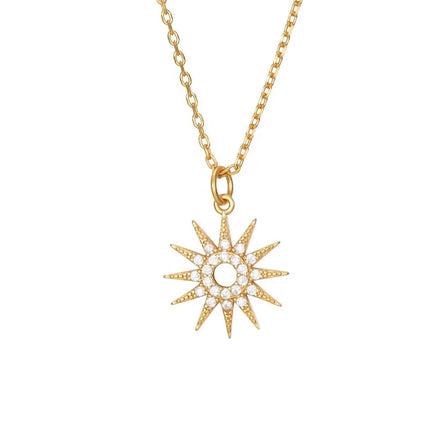 Milskye Jewelry Charms 925 Sterling Silver 18k Gold Plated starburst Star Pendant Necklace