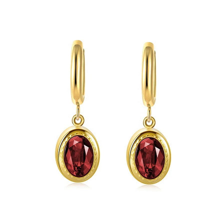 Emerald Zircon Earrings Stainless Steel Plated 14K Gold Oval Pendant High-Grade Sub Exquise Tiny Earring