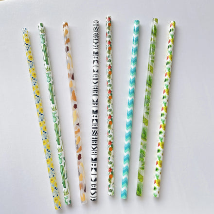 Wholesale Coconut Leaf Reusable Marble Printing Drinking Sunflower PP Hard Plastic Papaya Leaf Straw for Tumblers