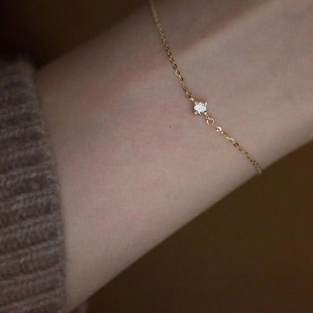 Simple Classical Pure 925 Sterling Silver INS Shiny Single Zircon Thin Chain Bracelets for Women Girls Jewelry