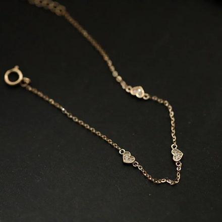 Cute INS Fashion 14K Gold Plated Pure 925 Sterling Silver Zircon Mini 3 Heart Charm Thin Chain Bracelets for Women Girls Jewelry