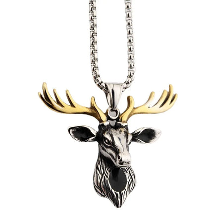 Hip Hop Jewelry Stainless Steel Christmas Deer Elk Pendant Necklace Men