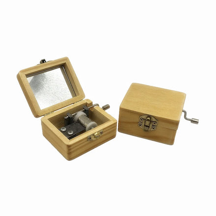 Polished Wood Hand Crank Music Box with Mechanism