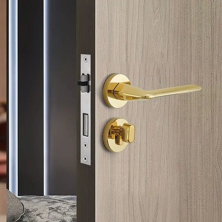 Luxury Round Rosette Zinc Alloy Gold Straight Bar Door Lock Hardware Interior Door Handle