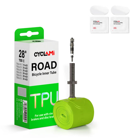 CYCLAMI 38g Ultralight 700C Bicycle Inner Tube TPU Road Bike Inner Tube 45/60/80mm 700C 18-32 with Free Tire Repair Patch Kit
