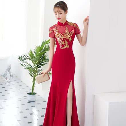 Mid-Sleeve Slim Daily Short Chinese Cheongsam Dress Red Qipao Hanfu New Long Improved Traditional Chinese Clothing