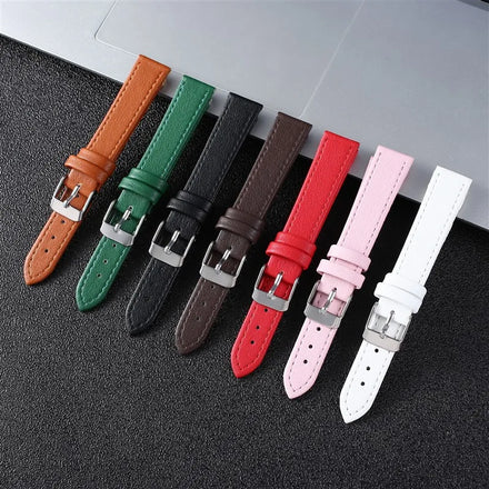 Soft Watch Strap with Stitching for Lady Men Watches Band Accessories Bracelet Genuine Leather with Black Rose Buckle 10mm-22mm