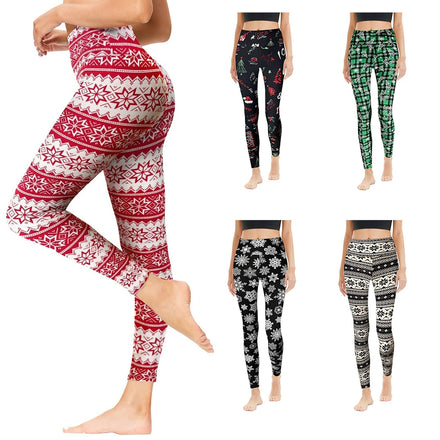 High Waist Soft Yoga Leggings for Women Custom Fitness Leggings Colorful Christmas Print Breathable Knitted Fabric Casual Style